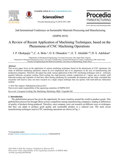 A Review of Recent Application of Machining Techniques, based .